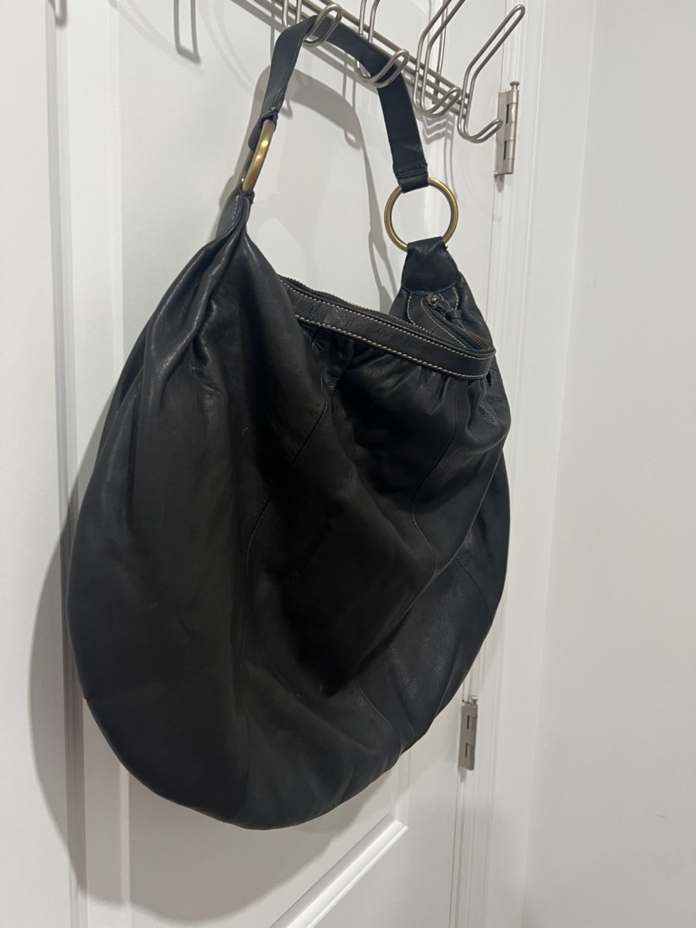 Michael Rome Designs Large Classic Black Leather Hobo Bag Made in Italy - Picture 4 of 7